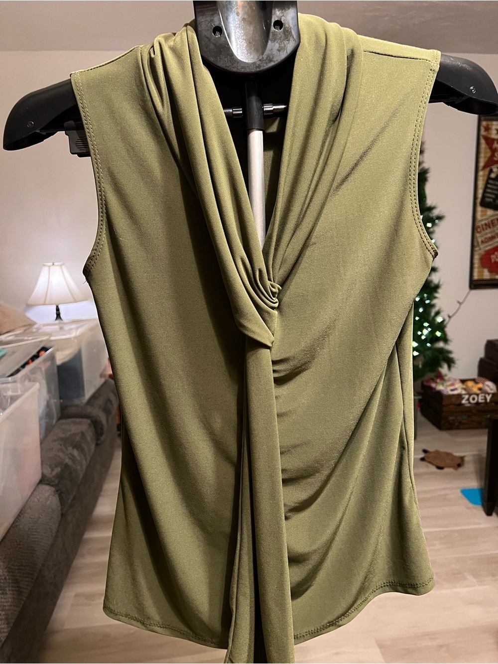 Sleeveless Olive Green Drape Front Top